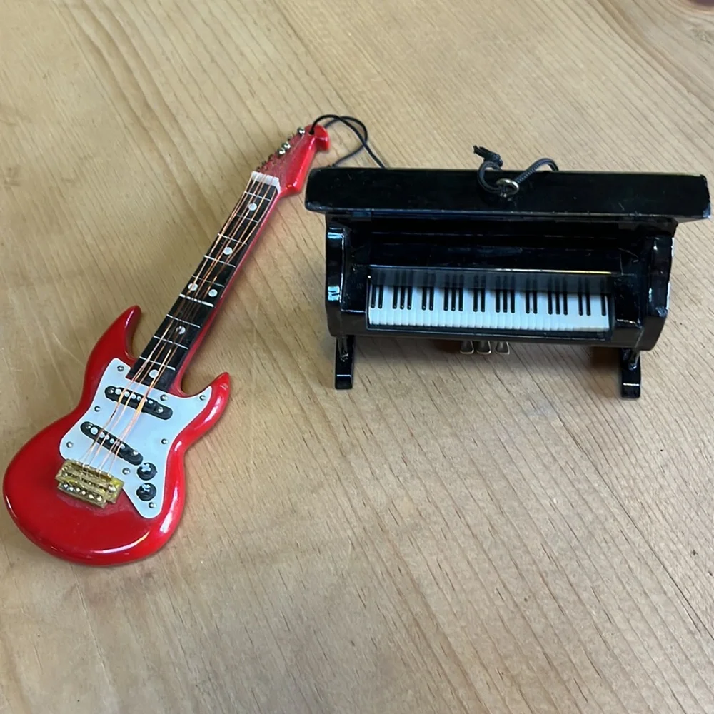 2 Restoration Hardware Ornaments red guitar and piano